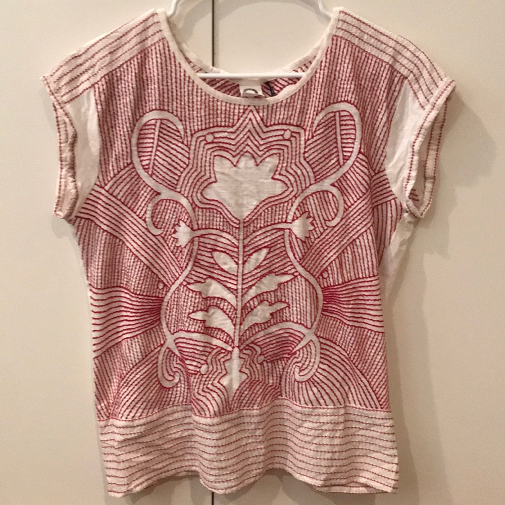 Red and white embroidered Akemi & Kin Top